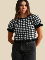 Harper Gingham Knit Top - Black