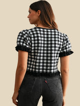 Harper Gingham Knit Top - Black