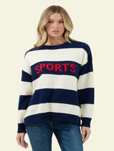 Victory Stripe Sports Sweater - Navy/Cream