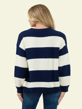 Victory Stripe Sports Sweater - Navy/Cream