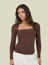 Modern Basic Square Neck Top - Brown