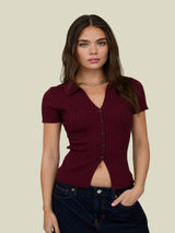 The Napa Ribbed Top - Burgundy