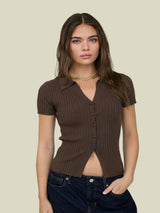 Rich Roast Ribbed Top - Dark Brown