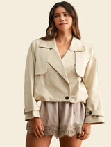 City Chic Cropped Trench Jacket - Light Taupe
