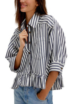 Free People Bailey Stripe Shirt - Nautical Navy Combo