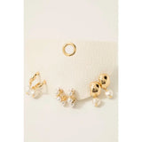 Half Display Pad Studs And Hoops Earrings Set - Gold