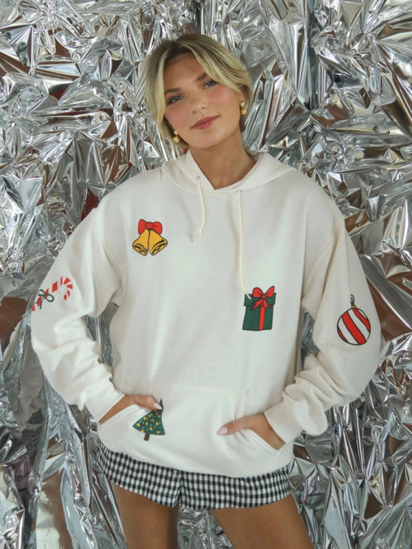 Christmas Patchwork Hoodie - White