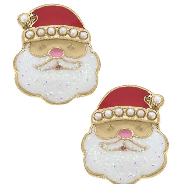 Studded Enamel Santa Claus Earrings - Pearl