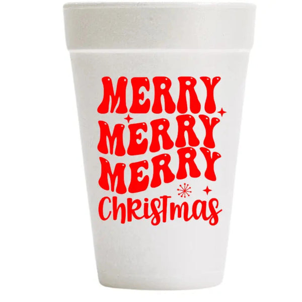 Merry Merry Merry Christmas Foam Cups - Red