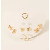 Half Display Pad Studs And Hoops Earrings Set - Gold
