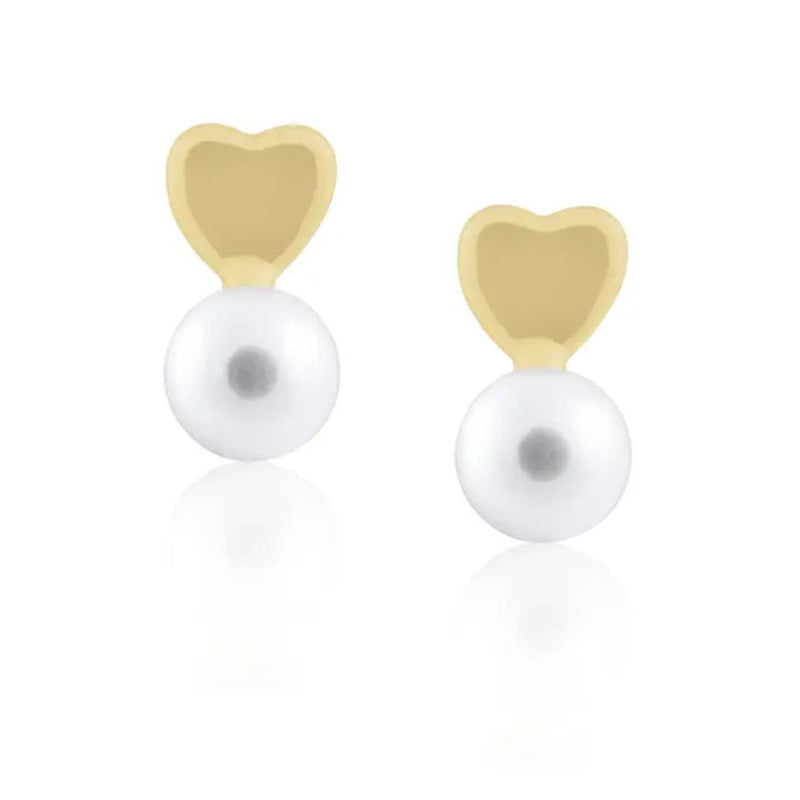 Sahira Pearly Heart Stud Earrings - Gold