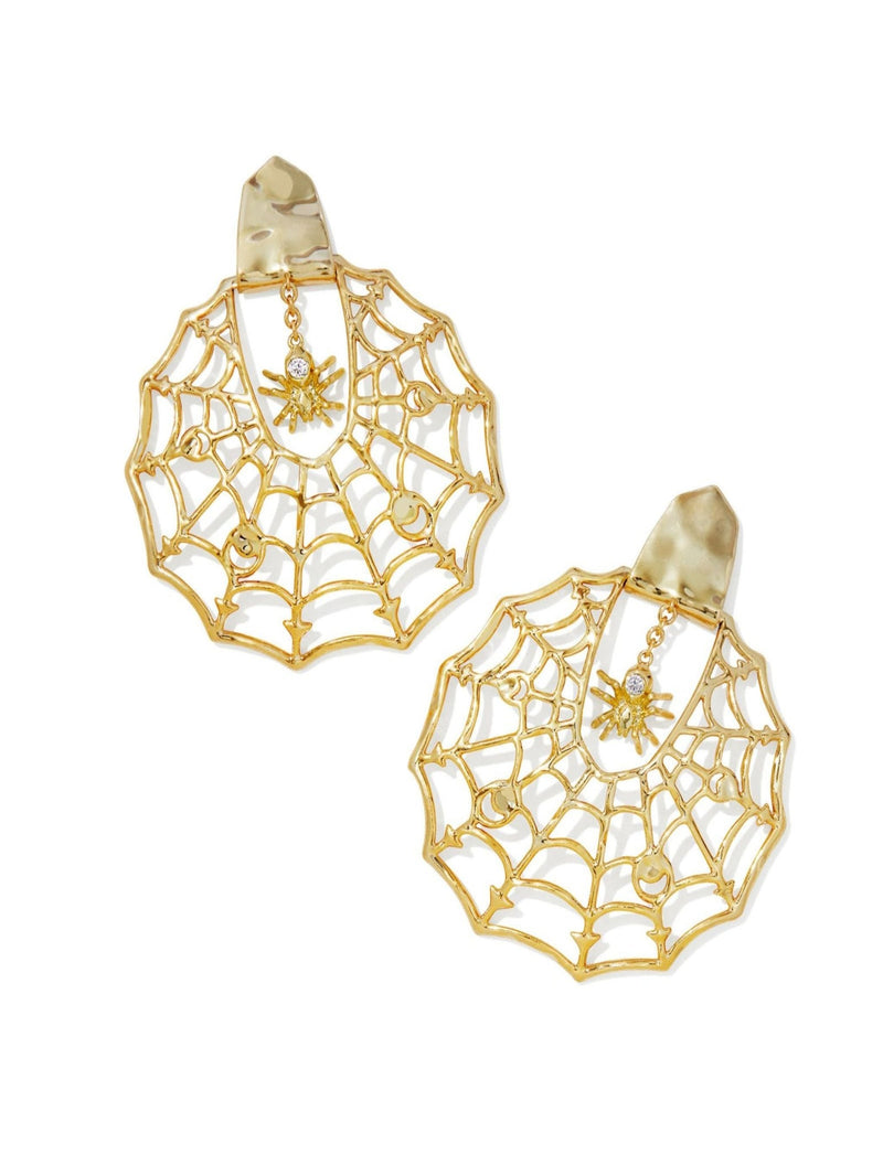 Kendra Scott Spider Web Statement Earrings - Gold White Crystal