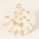 Full Display Pad Studs And Hoops Earrings Set - Gold