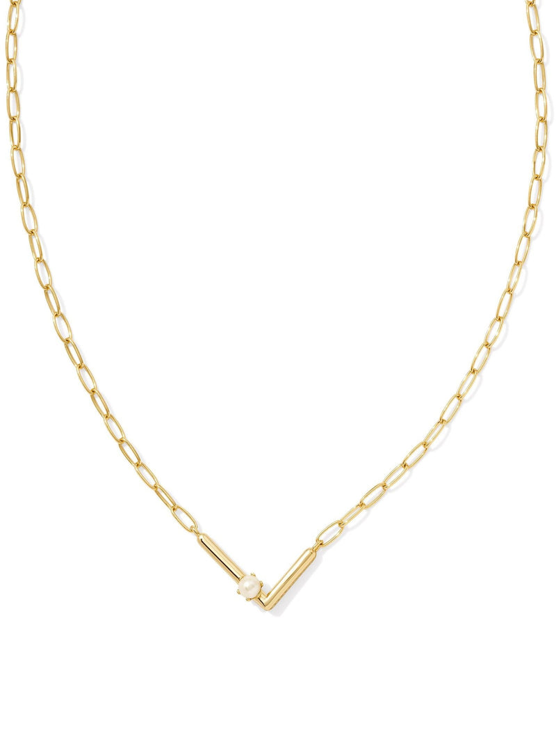 Kendra Scott Pearl Letter Short Pendent - Gold White Pearl