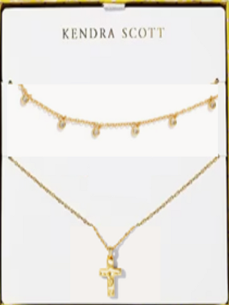 Kendra Scott Amelia Cross Necklace Gift Set - Gold White Crystal