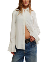 Free People Mary Lou Silky Shirt - Clean Ivory