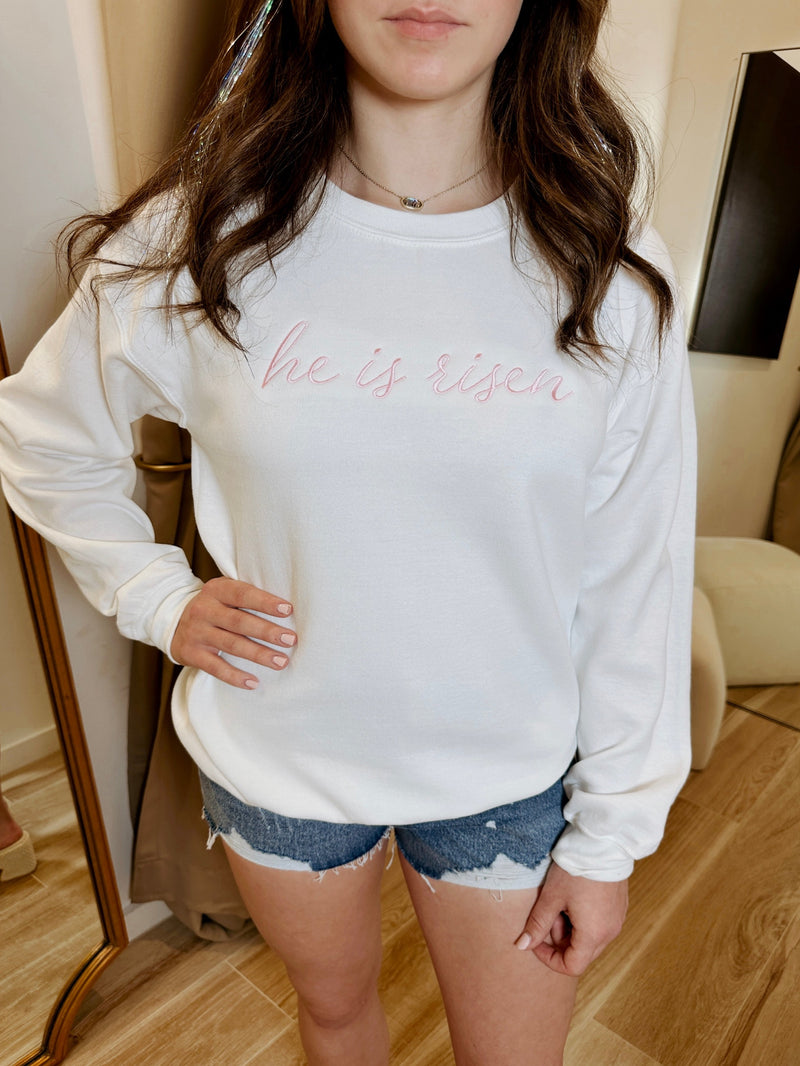 He Is Risen Crewneck - White