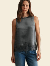 Satin Romance Sleeveless Top - Charcoal