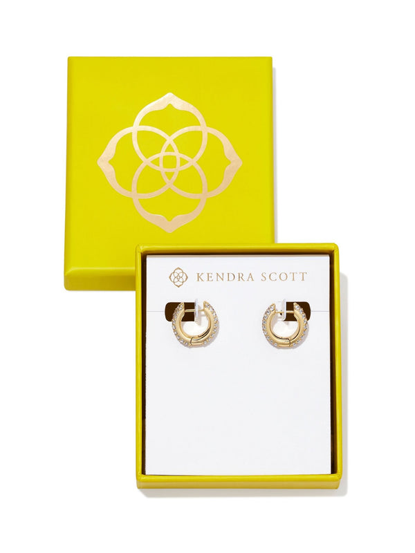 Kendra Scott Boxed Mikki Pave Huggie Earrings - Gold White Crystal