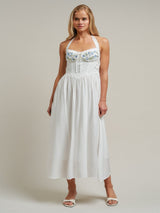 Natural Floral Linen Dress - White