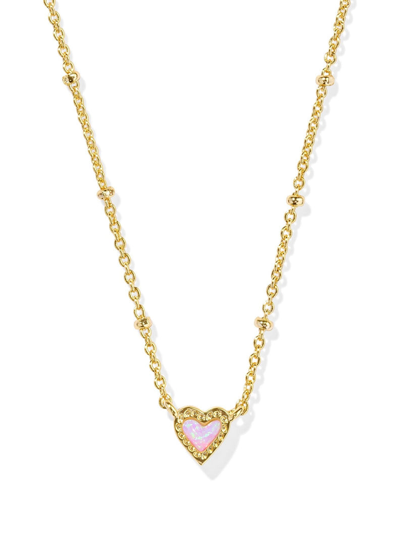 Kendra Scott Mini Ari Heart Short Pendant Necklace - Gold Bubblegum Pink Kyocera Opal