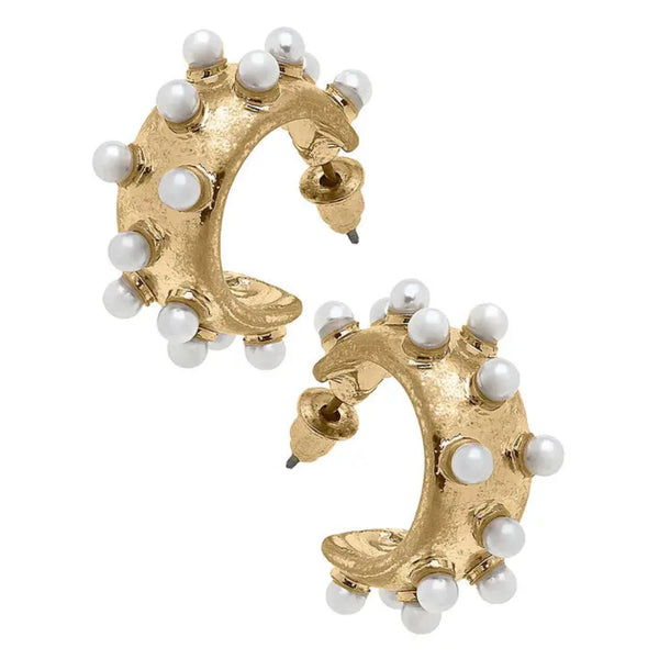 Persephone Pearl Studded Hoop Earrings - Gold