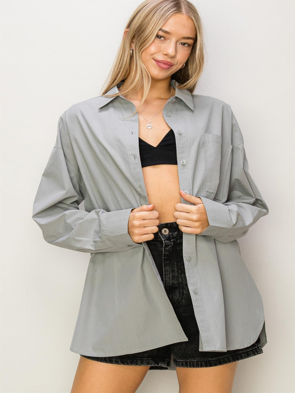 The Basic Girly Button Up - Grey
