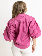 Karlie Solid Poplin Button Top - Raspberry