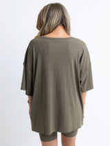 Karlie Solid Ribbed Knit Biker Shorts - Olive