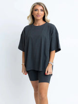 Karlie Solid Ribbed Crew Knit Tunic - Dark Grey