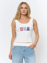 USA Sweetheart Sleeveless Top - White