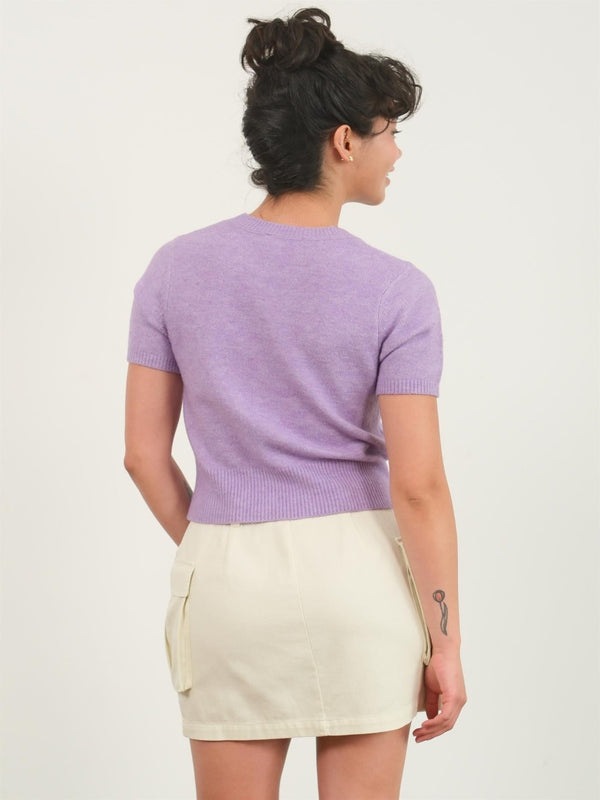 Casual Short Sleeve Knit Sweater - Lavender