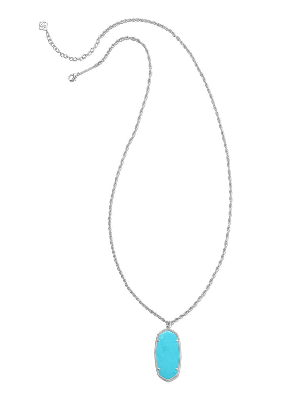 Kendra Scott Rae Long Pendant Necklace - Rhodium Turquoise