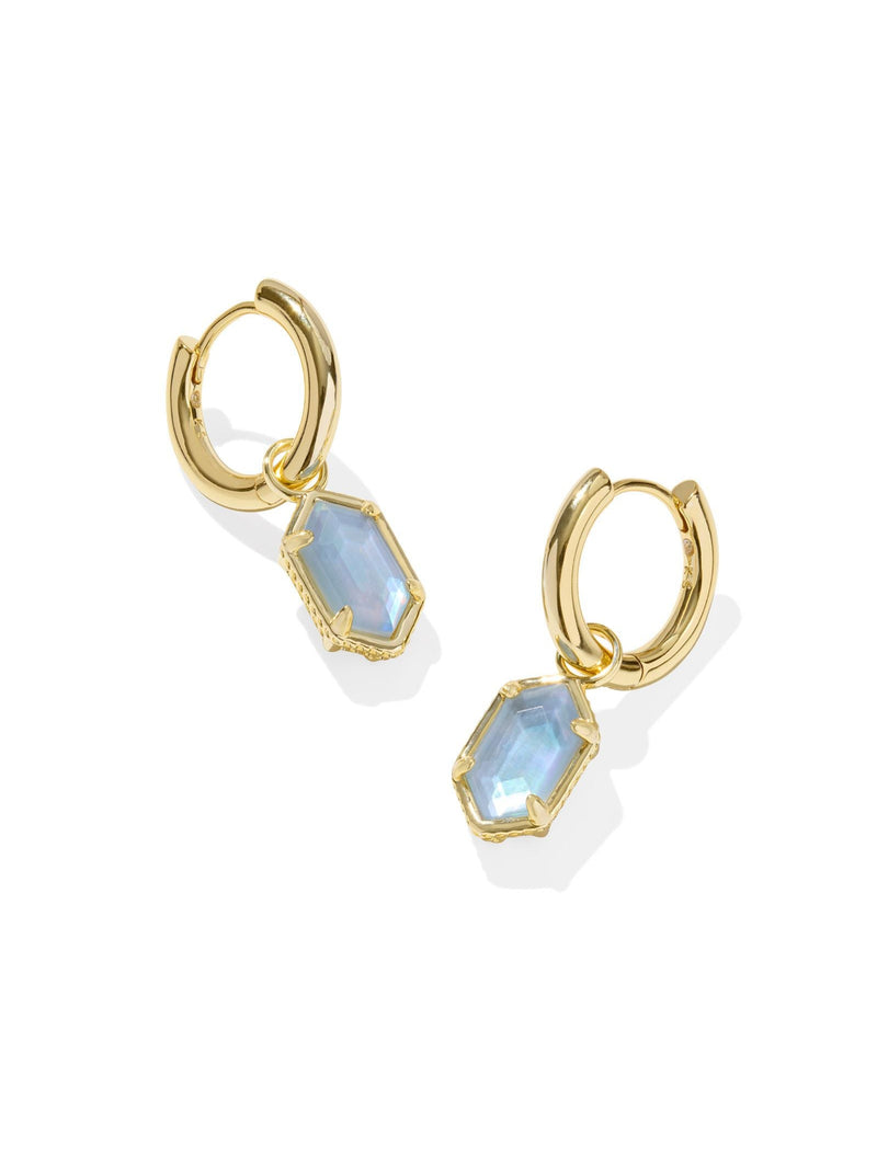 Kendra Scott Hallie Huggie Earrings - Gold Sky Blue MOP