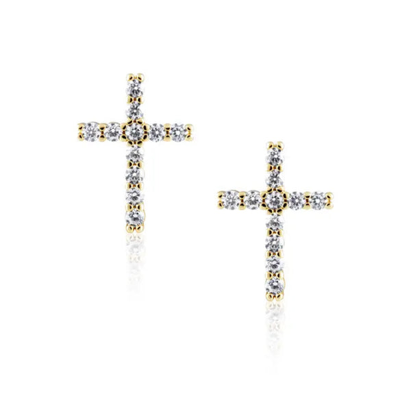 Sahira Glitz Cross Stud Earrings - Gold