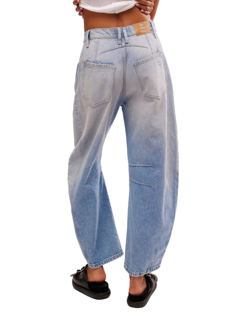 Free People Good Luck Mid Rise Barrel Jeans - Barnyard Blue