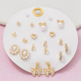 Full Display Pad Studs And Hoops Earrings Set - Gold