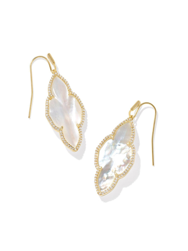 Kendra Scott Abbie Pave Frame Drop Earrings - Gold Ivory MOP