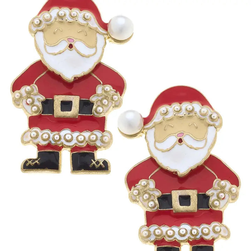 St. Nicholas Enamel Santa Stud Earrings - Red/White