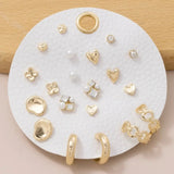 Full Display Pad Studs And Hoops Earrings Set - Gold