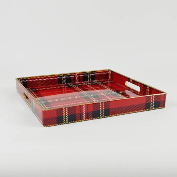 Festive Square Tray - Red Plaid