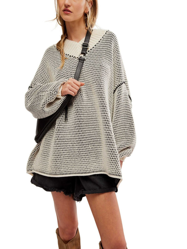 Free People Maisie Sweater - Ivory Black Combo