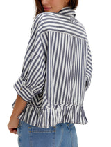 Free People Bailey Stripe Shirt - Nautical Navy Combo