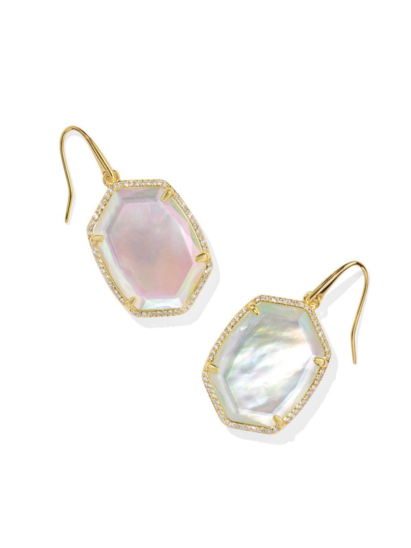 Kendra Scott Daphne Pave Frame Drop Earrings - Gold Iridescent Ivory Illusion