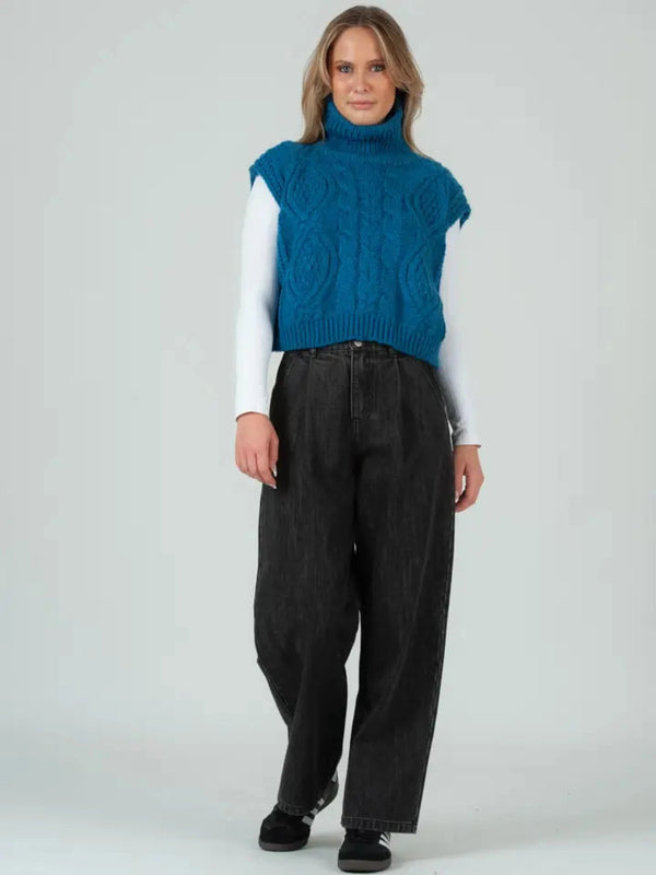 Cable Knit Sweater Vest - Blue