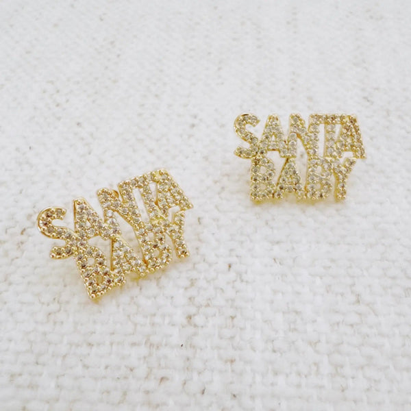 Santa Baby Crystal Stud Earrings - Gold
