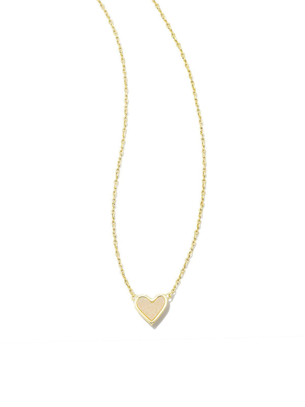 Kendra Scott Framed Ari Heart Short Pendant Necklace - Gold Iridescent Drusy