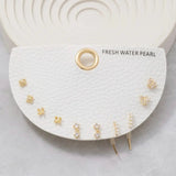 Half Display Pad Studs And Hoops Earrings Set - Gold