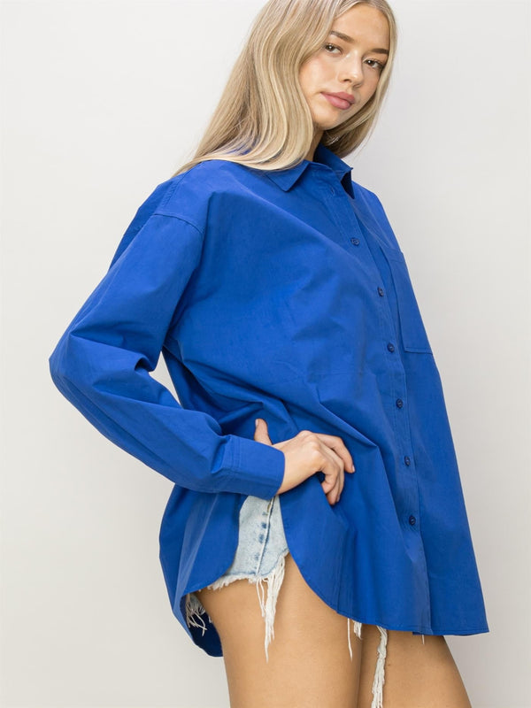 The Basic Girly Button Up - Cobalt