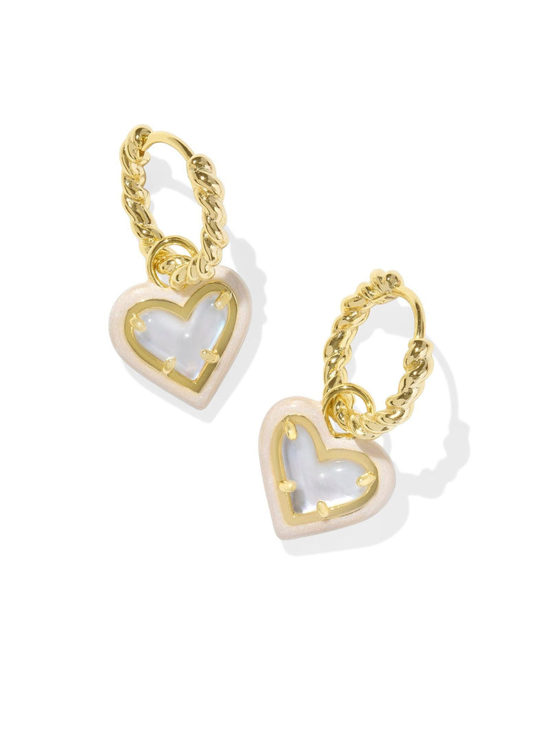 Kendra Scott Ari Heart Enamel Frame Huggie Earrings - Gold Ivory MOP